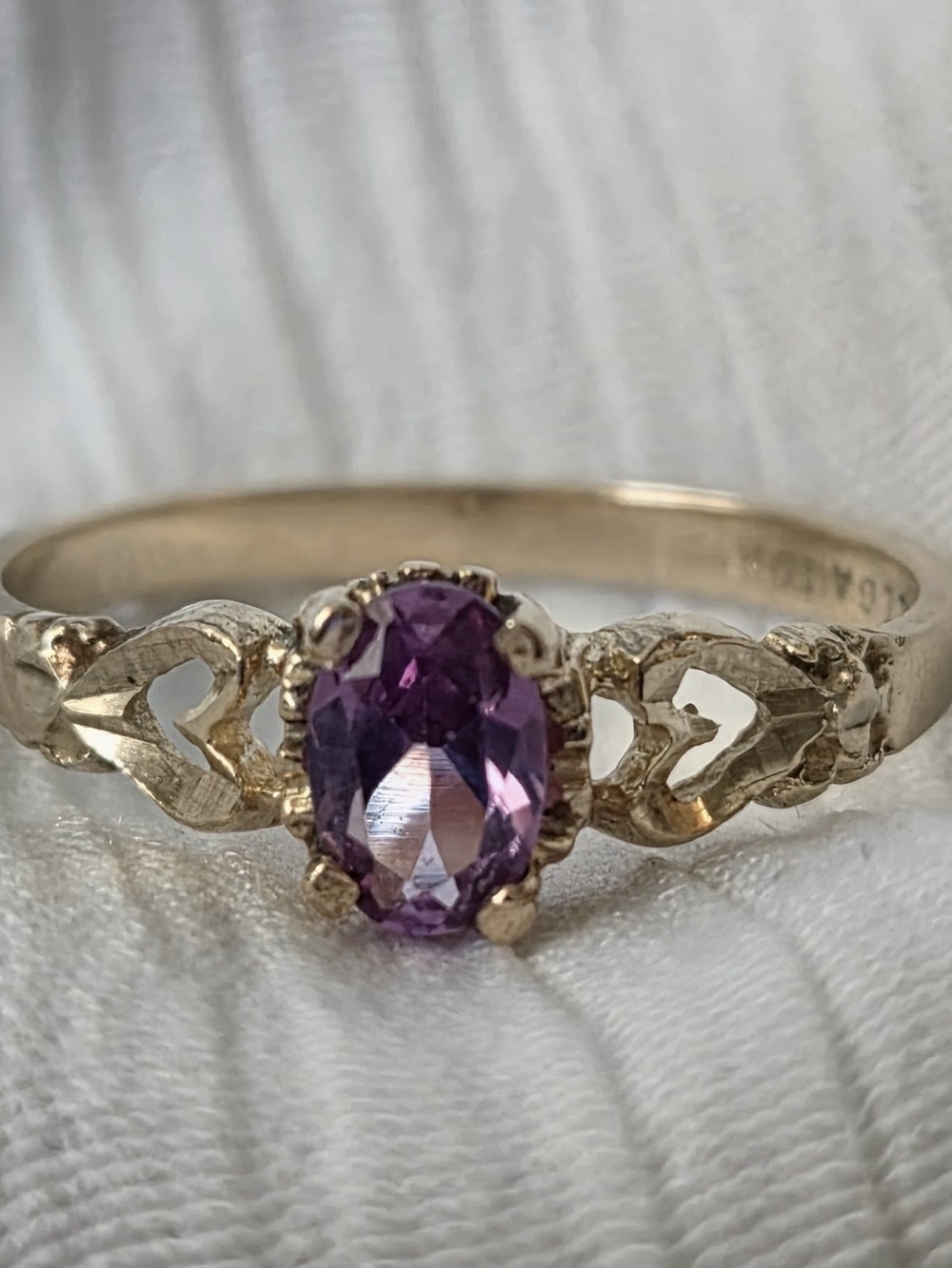 10K Yellow Polished Gold Band Ring with Oval Faceted Synthetic Alexandrite Sz6